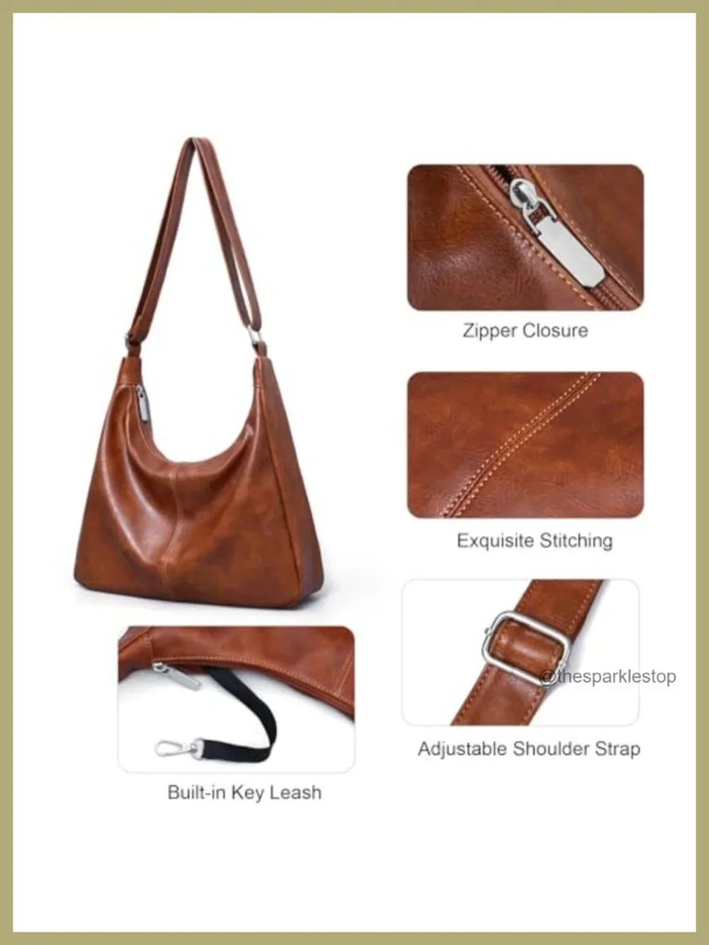 Vegan Leather Slouchy Hobo Bag Women Shoulder Crossbody Tote Adjustable Strap